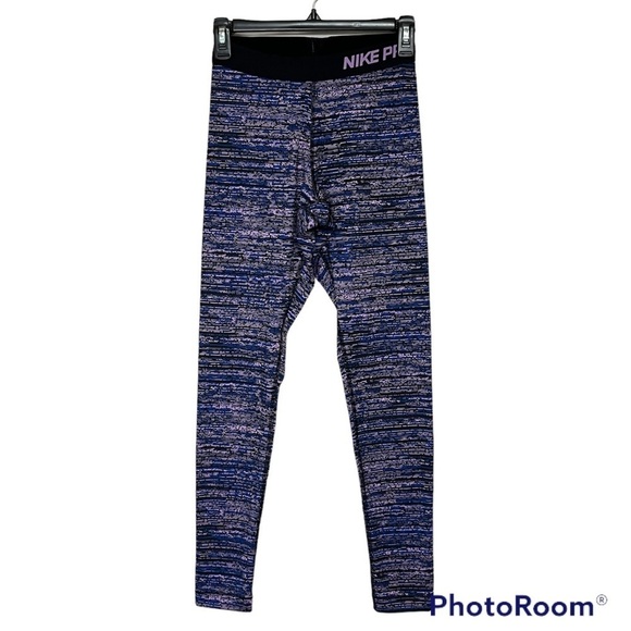 Womens Nike Pro Dri-Fit Fleece-Lined Purple Printed Leggings Sz S - Picture 1 of 11
